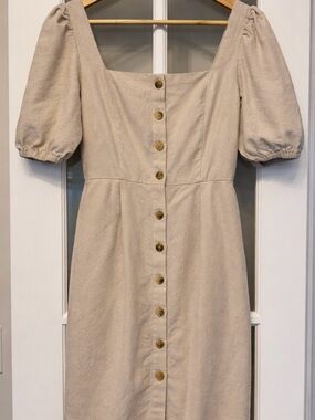 Old Navy Beige Square-Neck Button Midi Dress